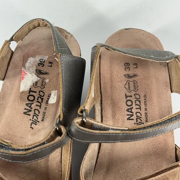 Women Naot Goddess Sandals Brown Silver Leather Low Wedge Heels Size 39 US 8 - Picture 6 of 9